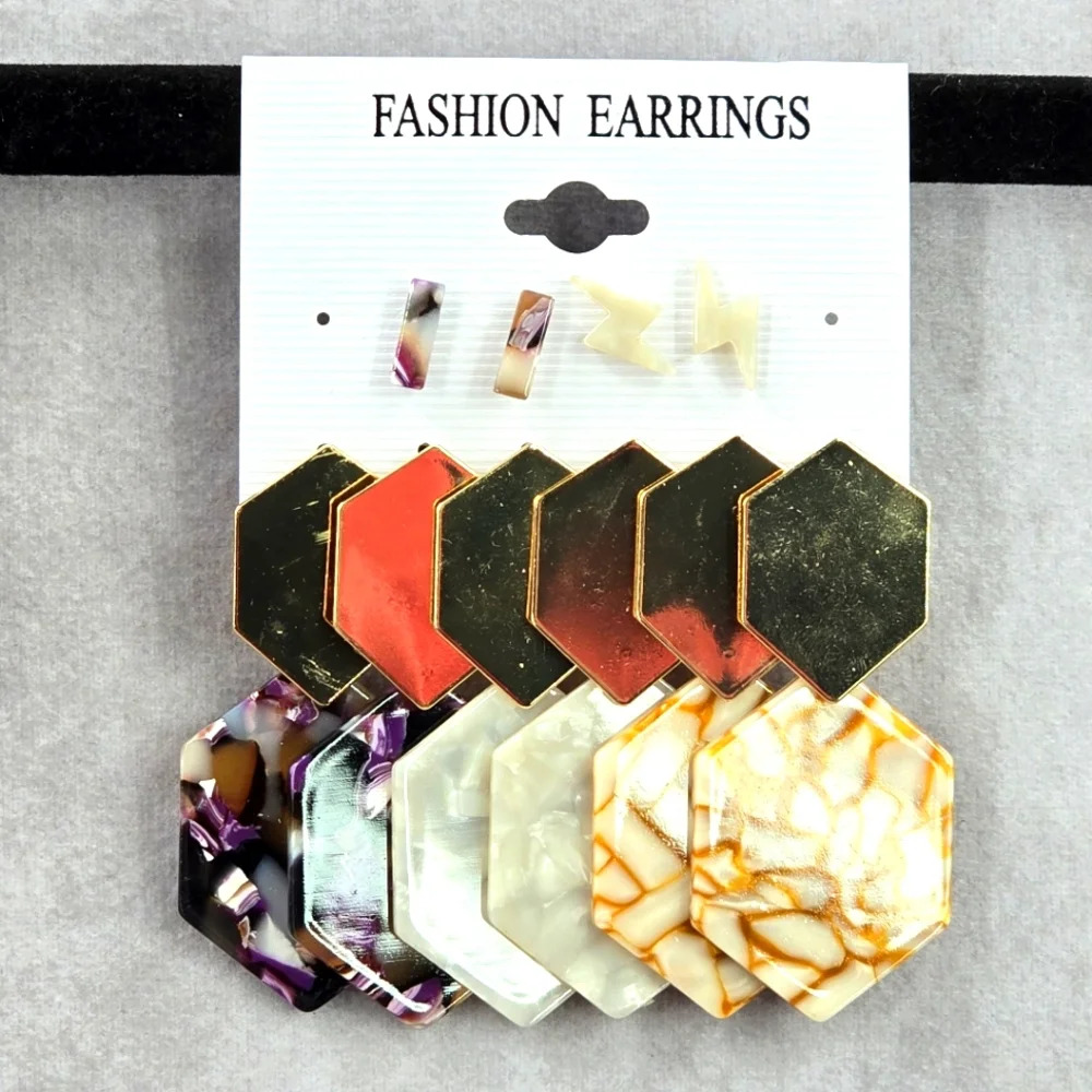 Gold Purple Stud Dangle Boho Set‎ of Five Earrings Retro Fashion Jewelry JB2-7